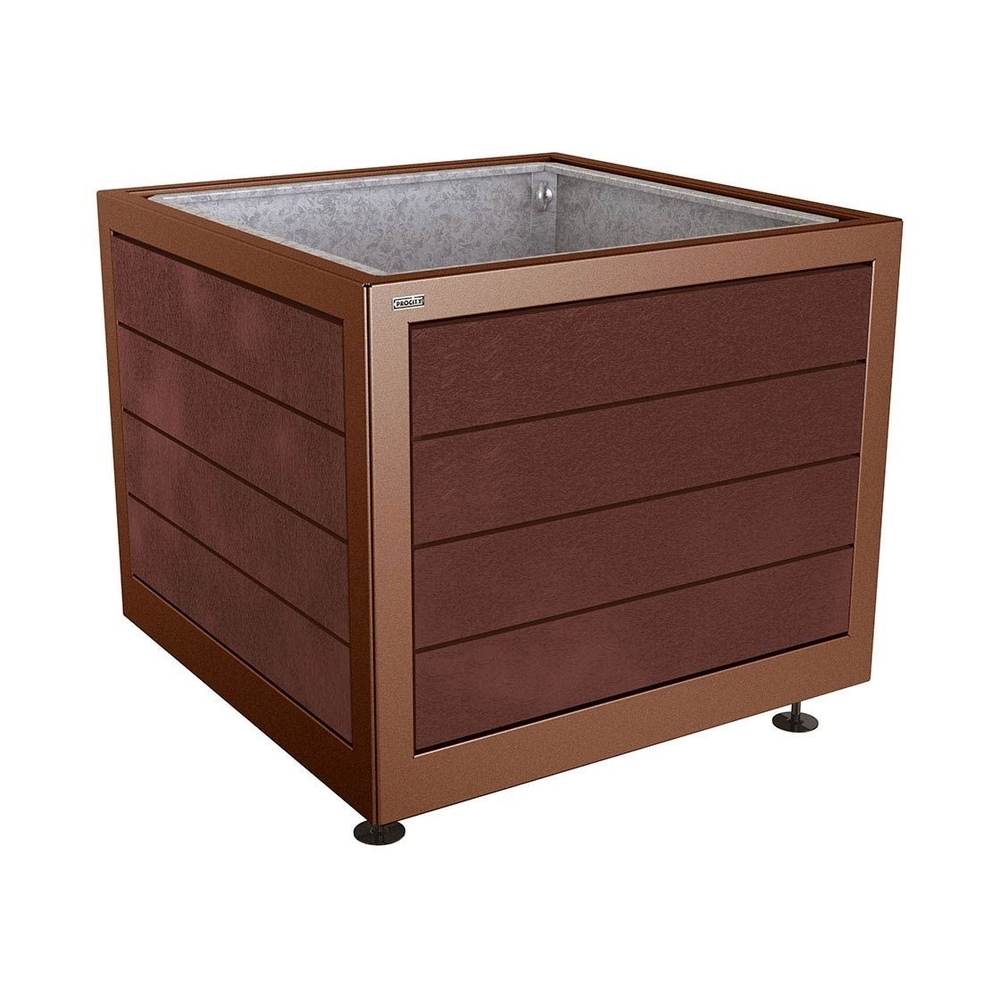 Bac à palmier Silaos acier et plastique recyclé Aspect Corten - 1000x1000x800 - Bac acier amovible anneaux inclus - PROCITY - 201738.S025