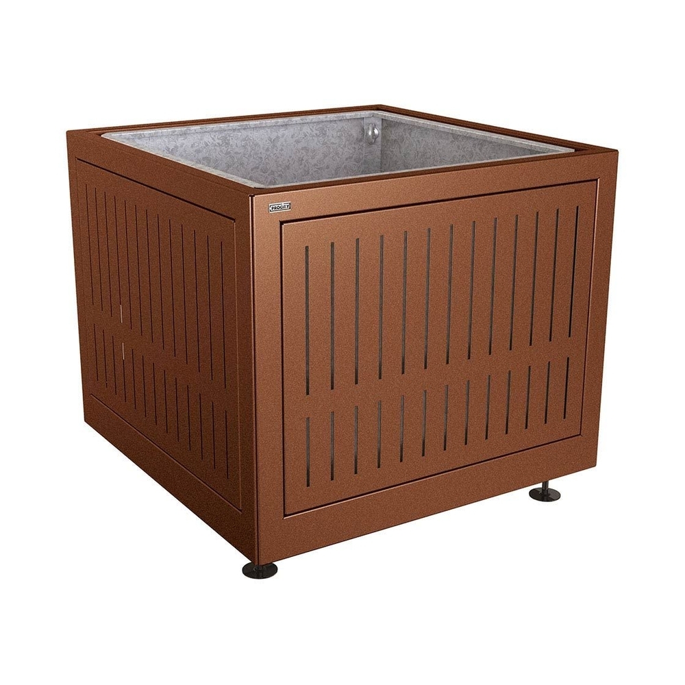 Bac à palmier Silaos acier Aspect Corten - 1000x1000x800 - Bac acier amovible anneaux inclus - PROCITY - 201743.S025