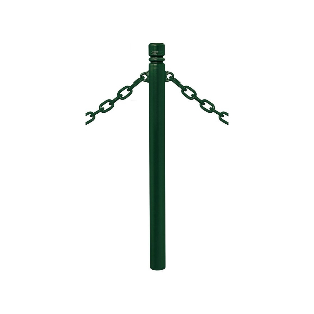 Potelet Province à chaînes RAL6005 - Potelet Ø76mm - 2 anneaux - Pommeau City - PROCITY - 206322.6005