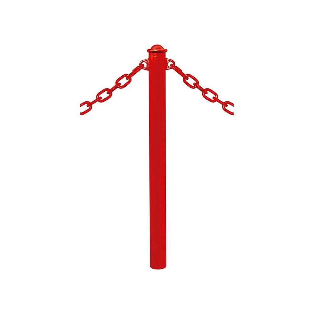 Potelet Province à chaînes RAL3020 - Potelet Ø76mm - 2 anneaux - Pommeau Agora - PROCITY - 206325.3020