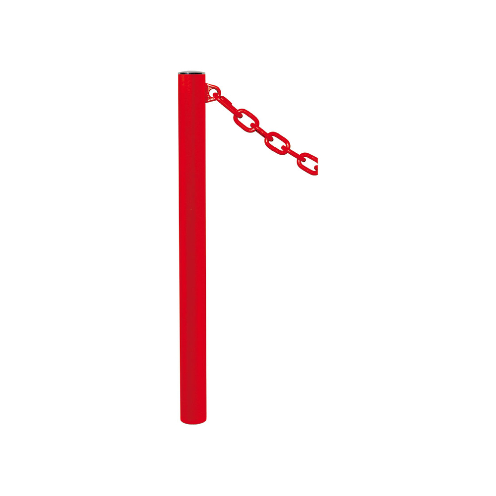 Potelet Province à chaînes RAL3020 - Potelet Ø76mm - 1 anneau - Pommeau Inox brossé - PROCITY - 206392.3020