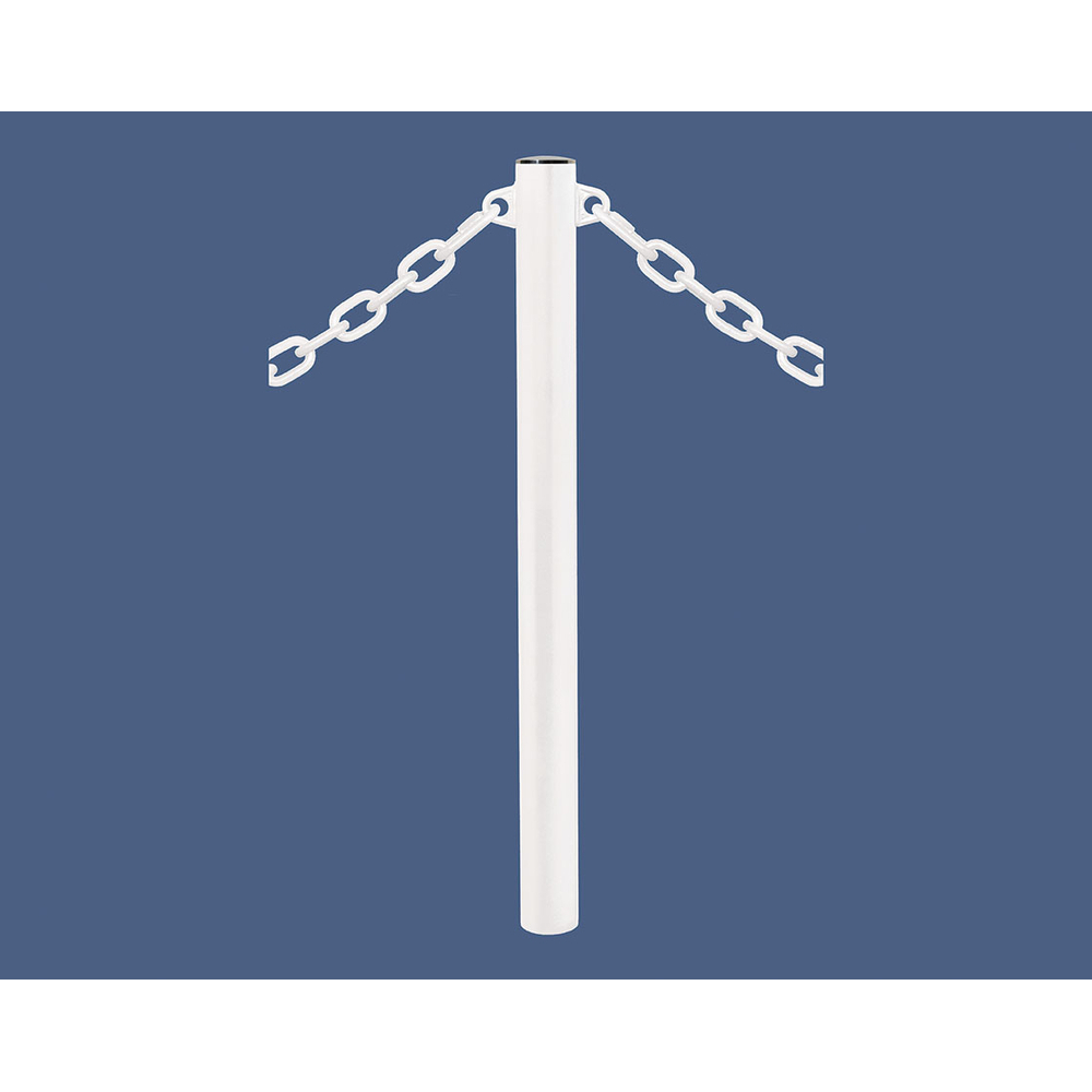 Potelet Province à chaînes RAL9010 - Potelet Ø76mm - 2 anneaux - Pommeau Inox brossé - PROCITY - 206393.9010