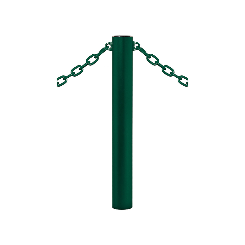 Potelet Province à chaînes RAL6005 - Potelet Ø114mm - 2 anneaux - Pommeau Inox brossé - PROCITY - 206395.6005