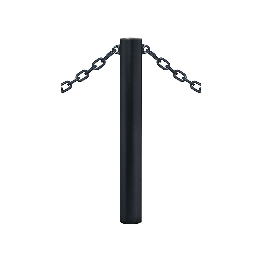 Potelet Province à chaînes RAL9005 - Potelet Ø114mm - 2 anneaux - Pommeau Inox brossé - PROCITY - 206395.9005
