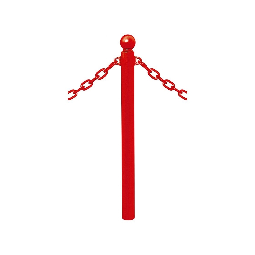 Potelet Province à chaînes RAL3020 - Potelet Ø76mm - 2 anneaux - Pommeau Boule - PROCITY - 206411.3020