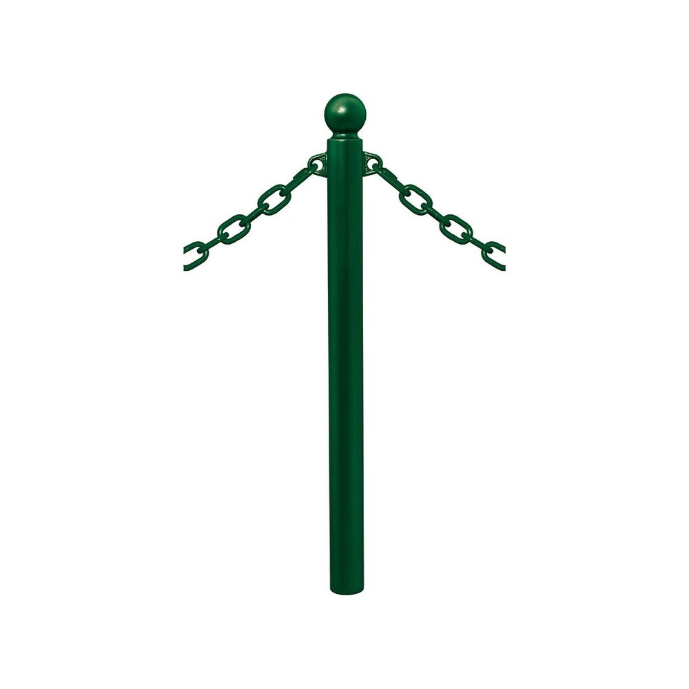 Potelet Province à chaînes RAL6005 - Potelet Ø76mm - 2 anneaux - Pommeau Boule - PROCITY - 206411.6005