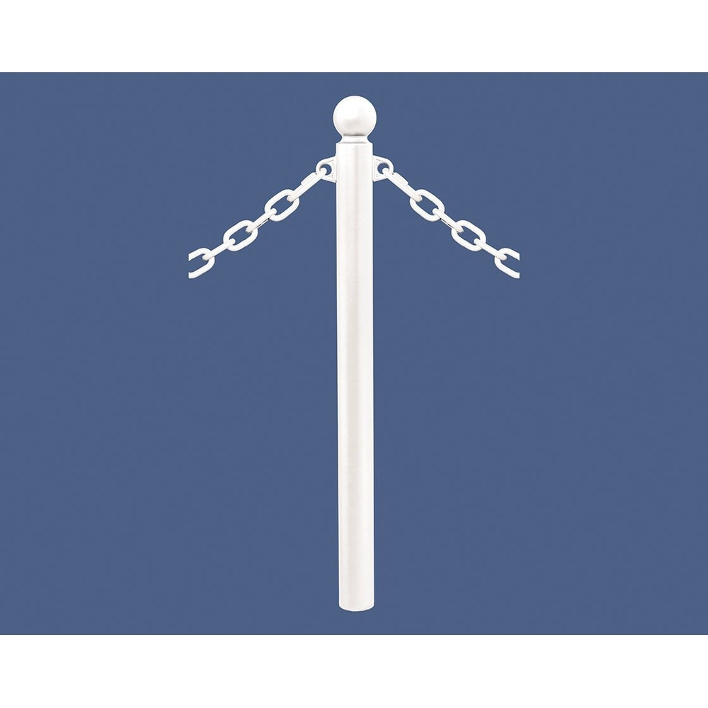 Potelet Province à chaînes RAL9010 - Potelet Ø76mm - 2 anneaux - Pommeau Boule - PROCITY - 206411.9010