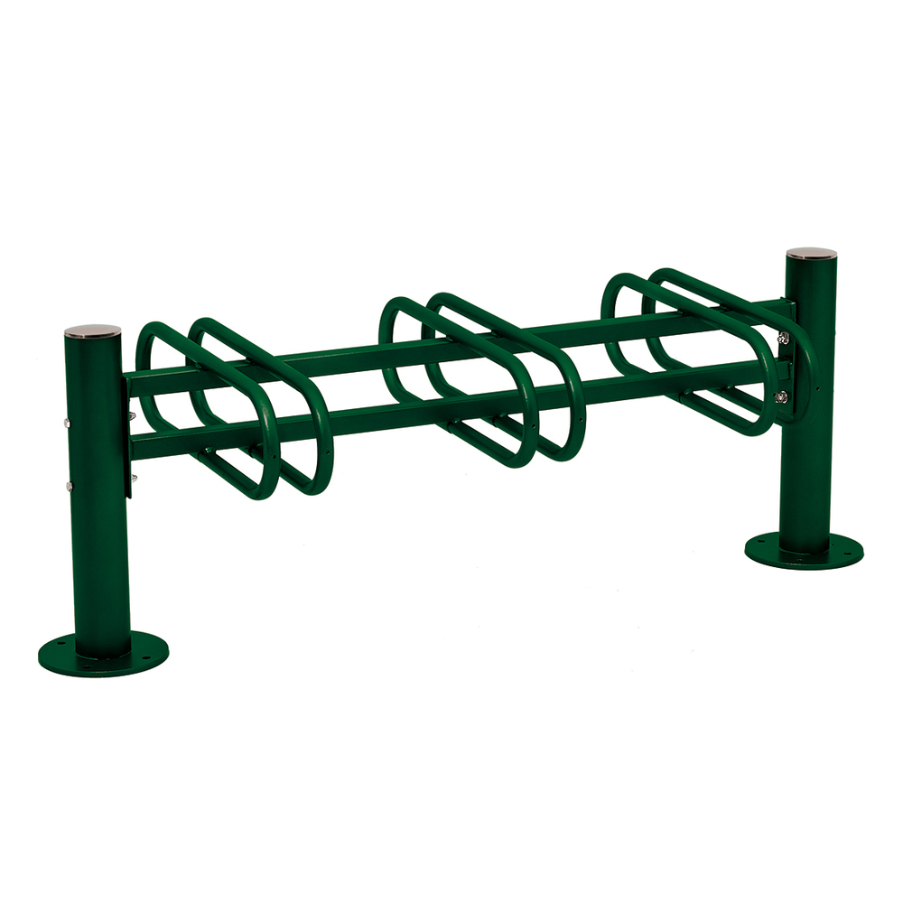 Support cycles Province Inox brossé RAL6005 - 3 places - double face - PROCITY - 207353.6005