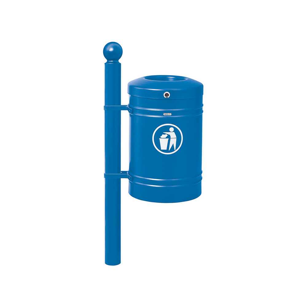 Corbeille Guyenne Boule 40 litres RAL5010 - Pied latéral - PROCITY - 208120.5010