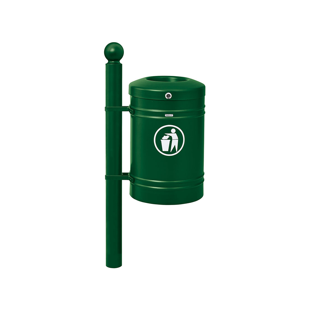 Corbeille Guyenne Boule 40 litres RAL6005 - Pied latéral - PROCITY - 208120.6005