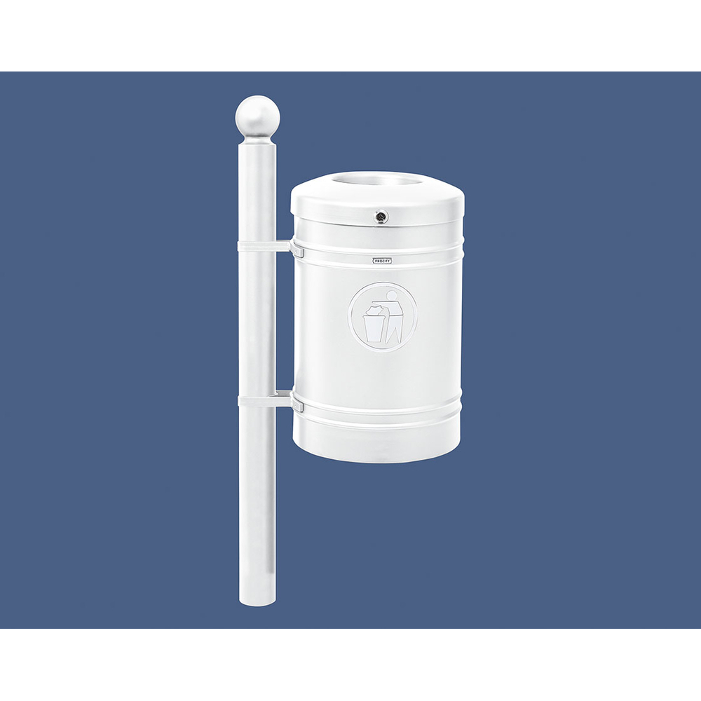 Corbeille Guyenne Boule 40 litres RAL9010 - Pied latéral - PROCITY - 208120.9010