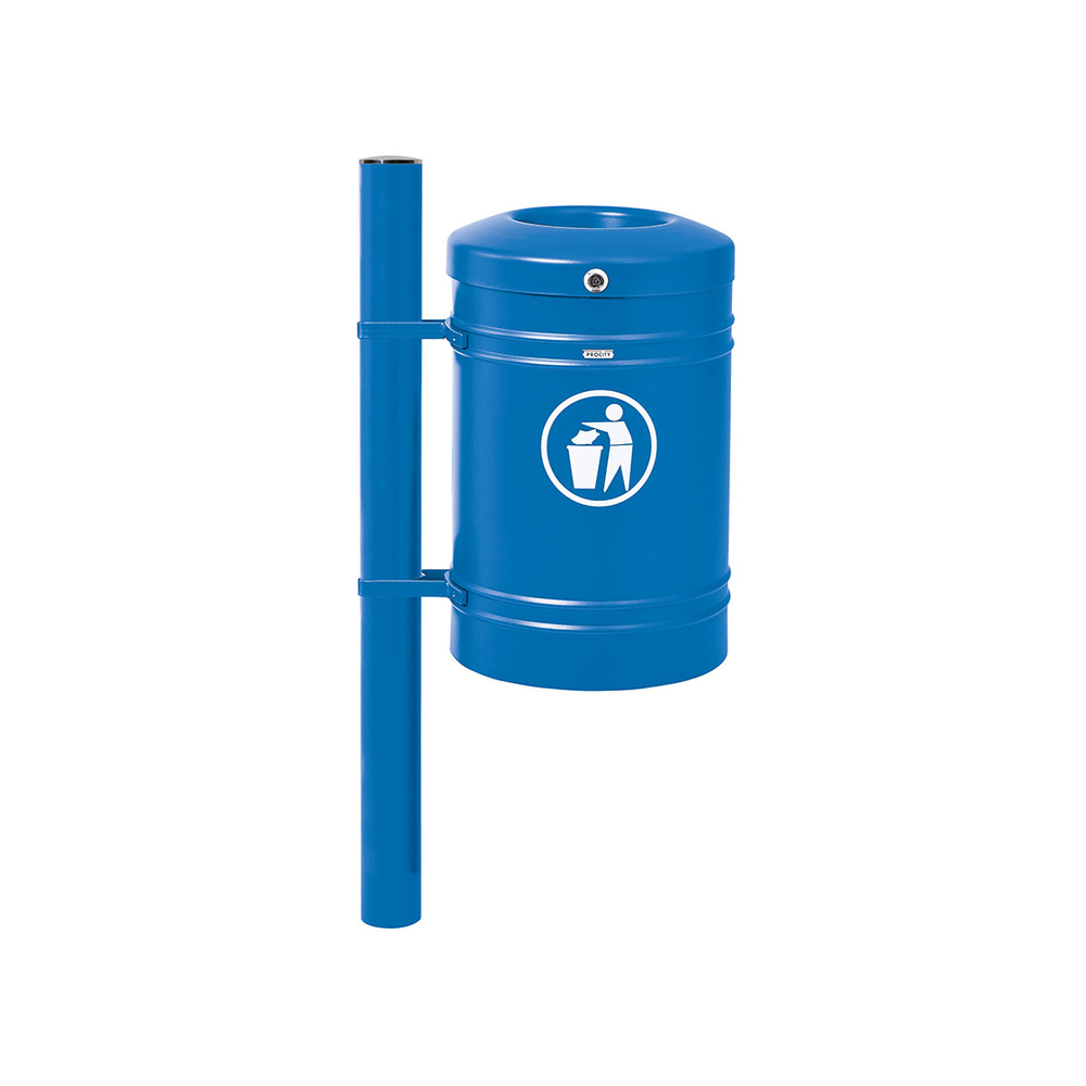Corbeille Guyenne Inox brossé 40 litres RAL5010 - Pied latéral - PROCITY - 208121.5010