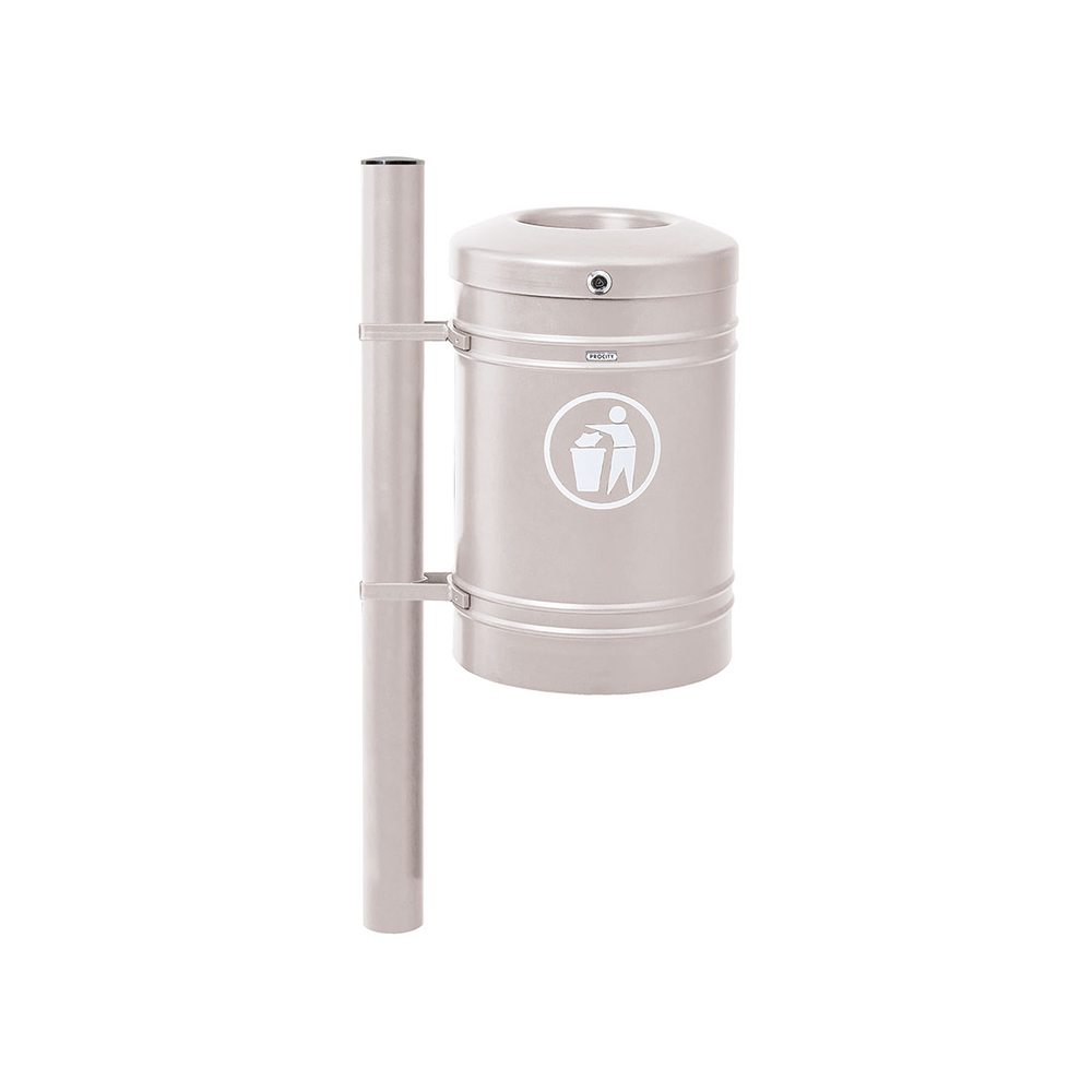 Corbeille Guyenne Inox brossé 40 litres RAL7044 - Pied latéral - PROCITY - 208121.7044