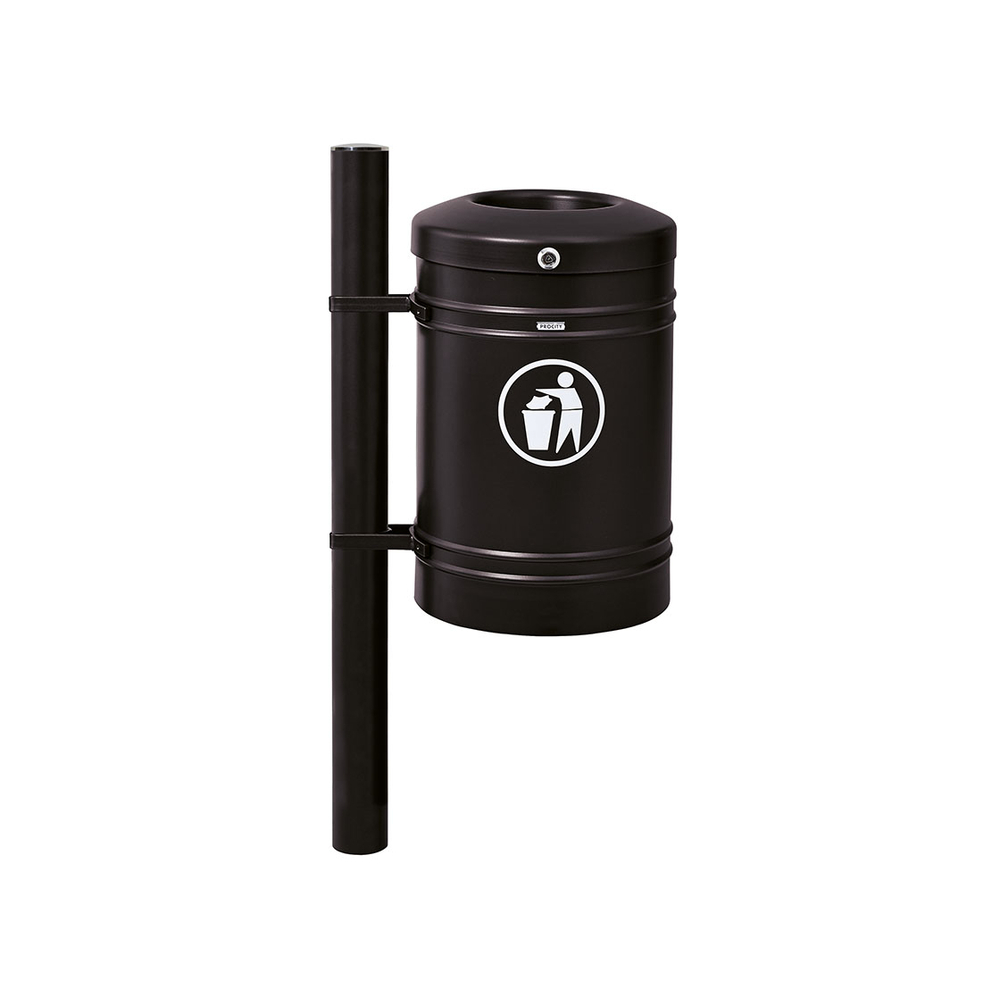 Corbeille Guyenne Inox brossé 40 litres RAL9005 - Pied latéral - PROCITY - 208121.9005