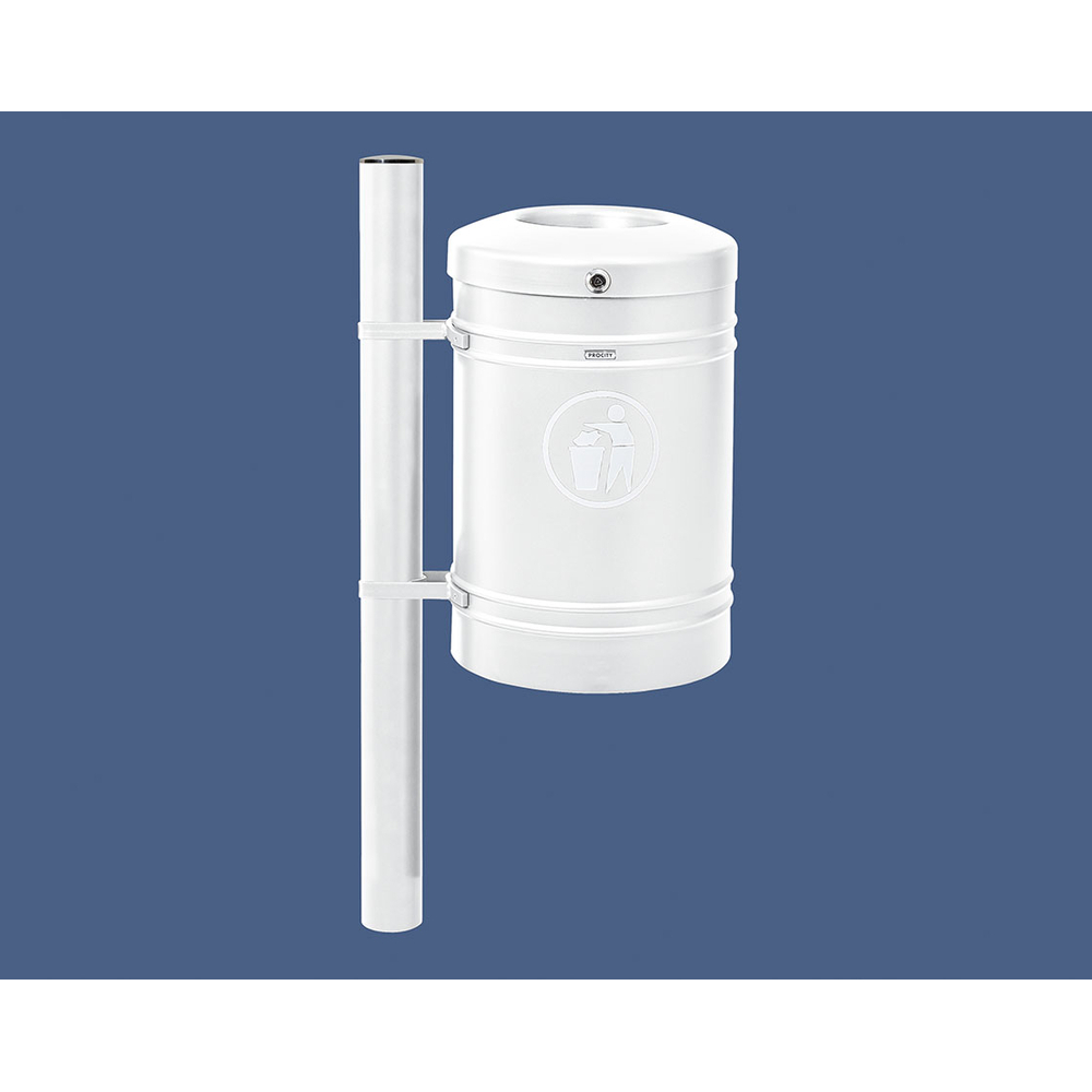 Corbeille Guyenne Inox brossé 40 litres RAL9010 - Pied latéral - PROCITY - 208121.9010