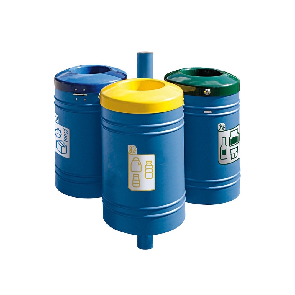 Corbeille Guyenne pour tri sélectif Inox brossé 40 litres RAL5010 - Corbeille initiale - PROCITY - 208133.5010