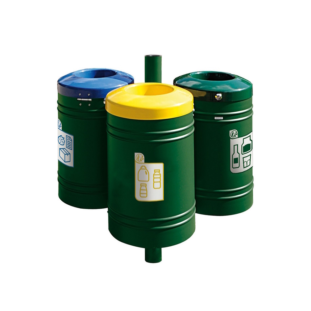 Corbeille Guyenne pour tri sélectif Inox brossé 40 litres RAL6005 - Corbeille initiale - PROCITY - 208133.6005