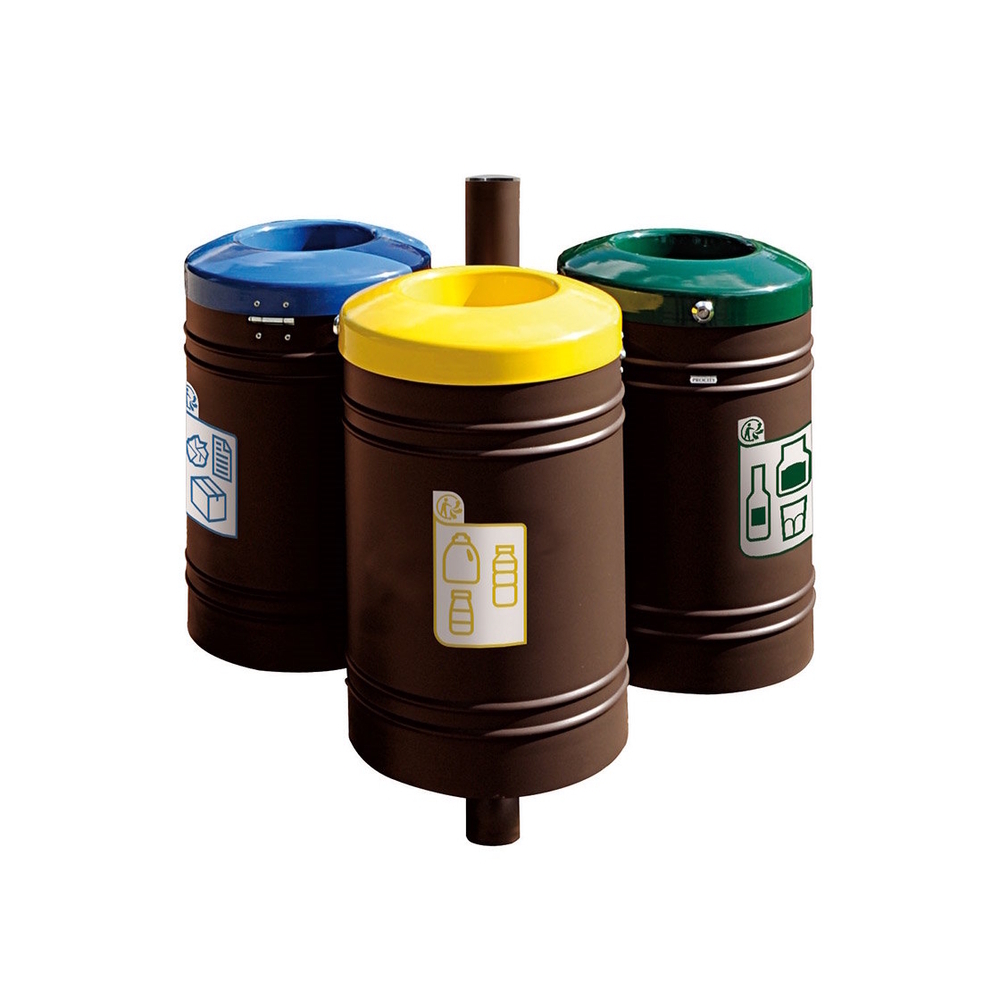 Corbeille Guyenne pour tri sélectif Inox brossé 40 litres RAL8017 - Corbeille initiale - PROCITY - 208133.8017