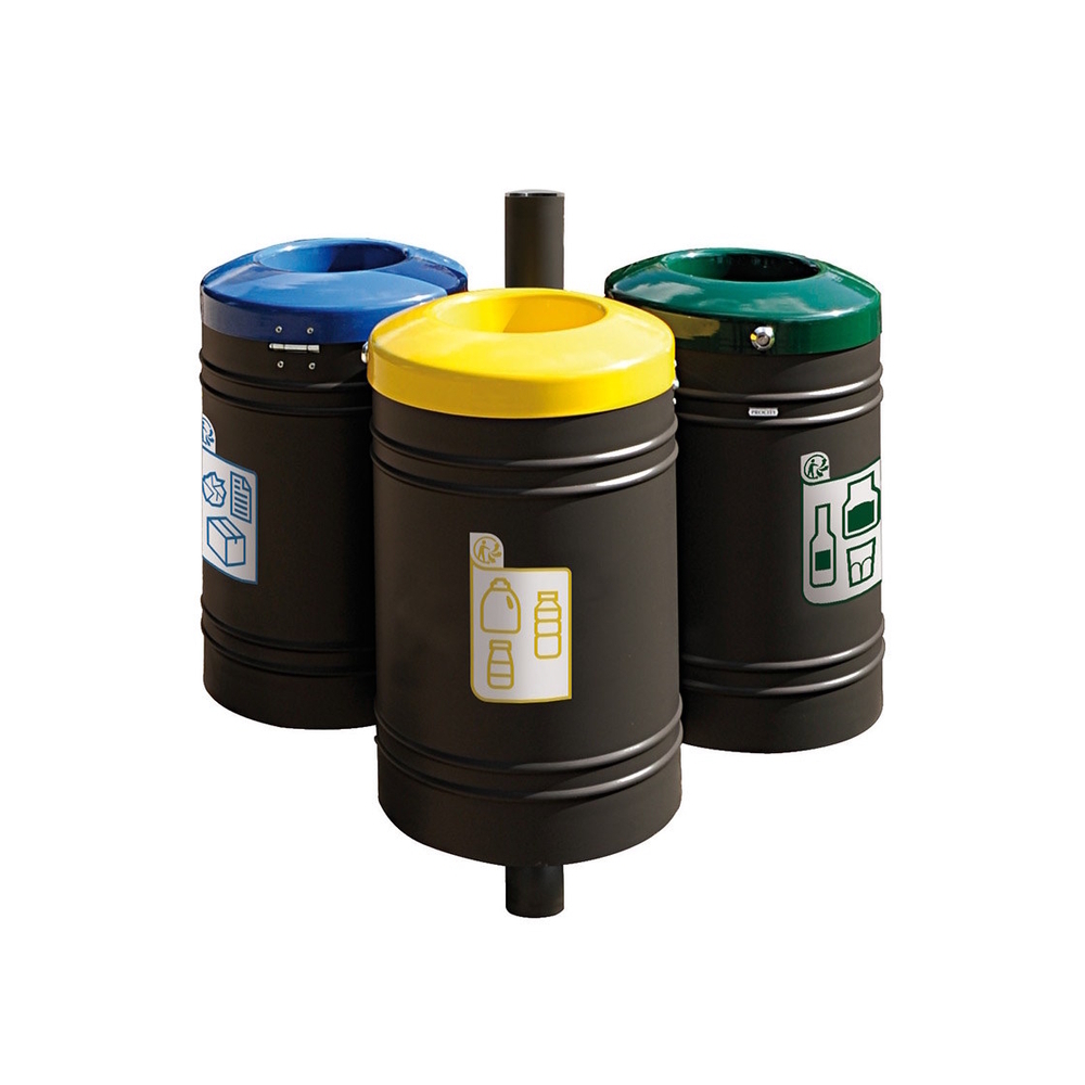Corbeille Guyenne pour tri sélectif Inox brossé 40 litres RAL9005 - Corbeille initiale - PROCITY - 208133.9005