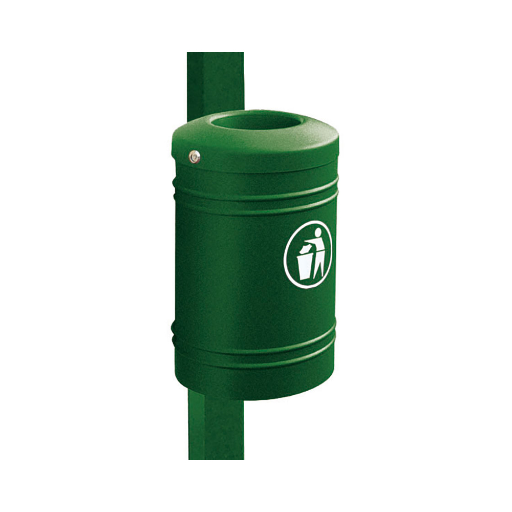 Corbeille Esterel 40 litres RAL6005 - Esterel sur poteau Ø76mm - PROCITY - 208142.6005