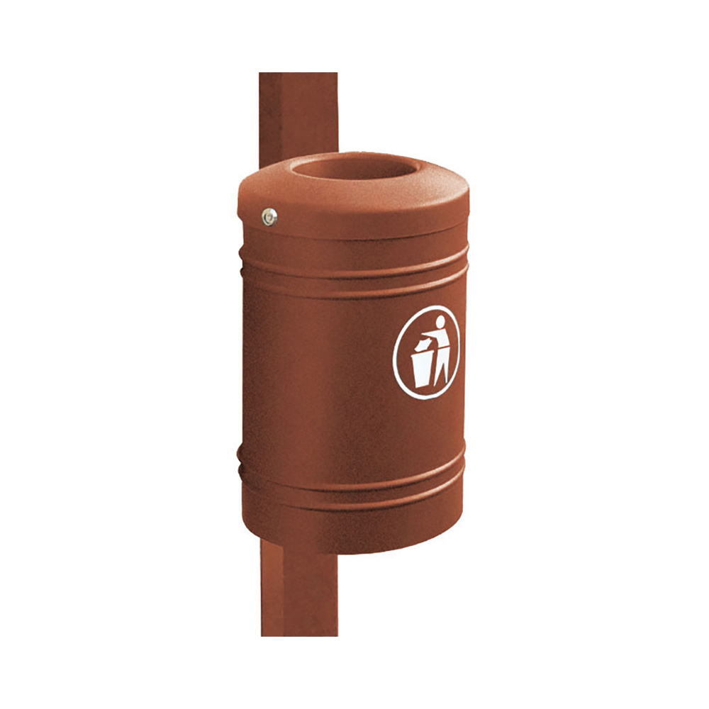 Corbeille Esterel 40 litres Aspect Corten - Esterel sur poteau Ø76mm - PROCITY - 208142.S025