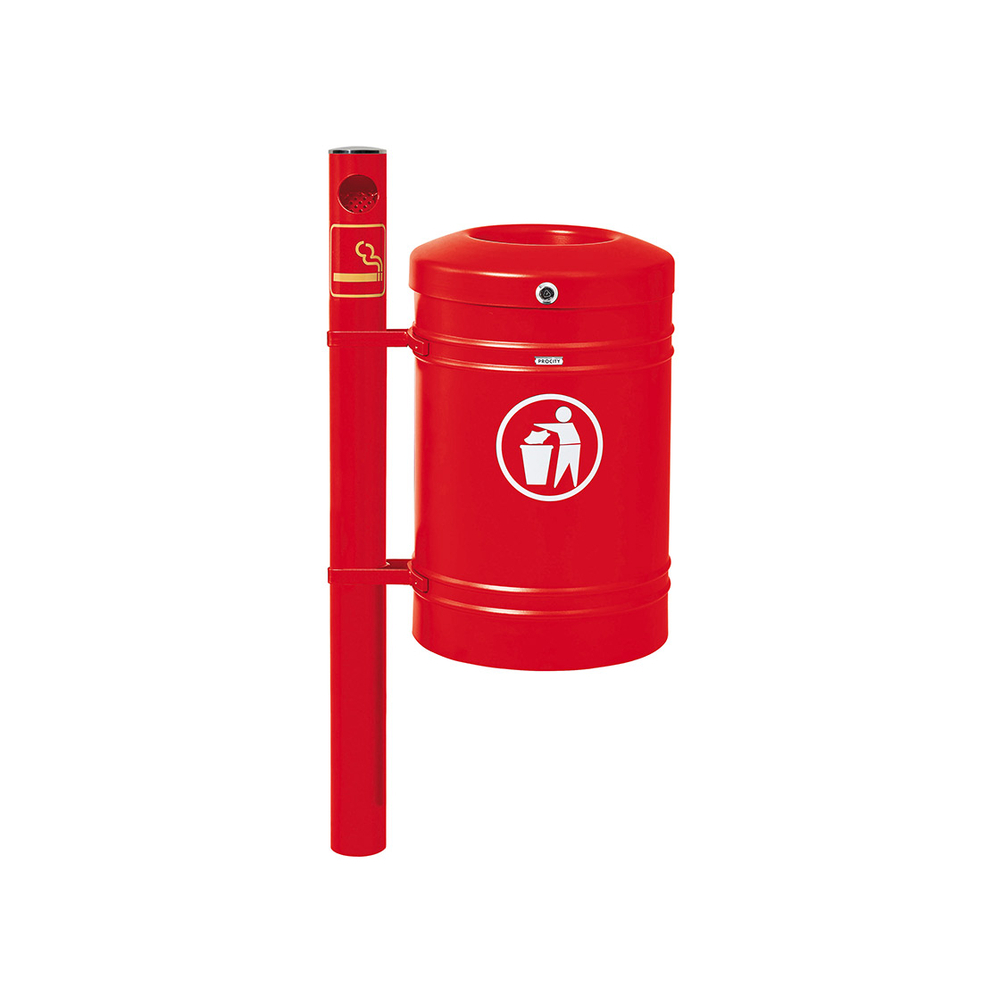 Corbeille Guyenne Inox brossé 40 litres RAL3020 - Pied cendrier - PROCITY - 208164.3020