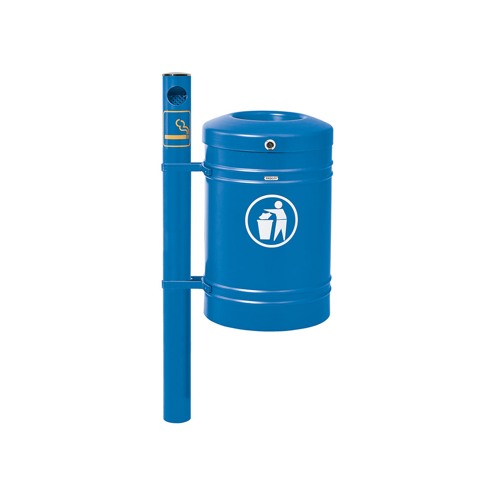 Corbeille Guyenne Inox brossé 40 litres RAL5010 - Pied cendrier - PROCITY - 208164.5010