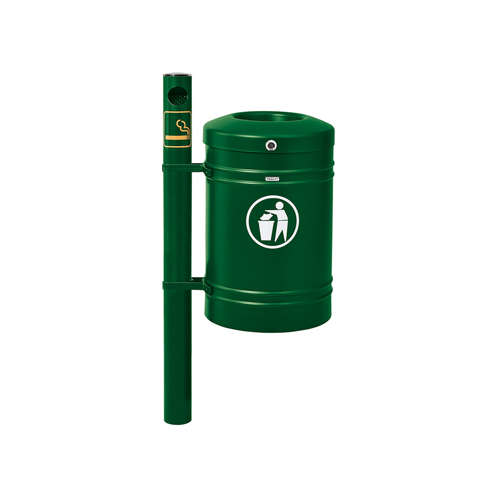 Corbeille Guyenne Inox brossé 40 litres RAL6005 - Pied cendrier - PROCITY - 208164.6005