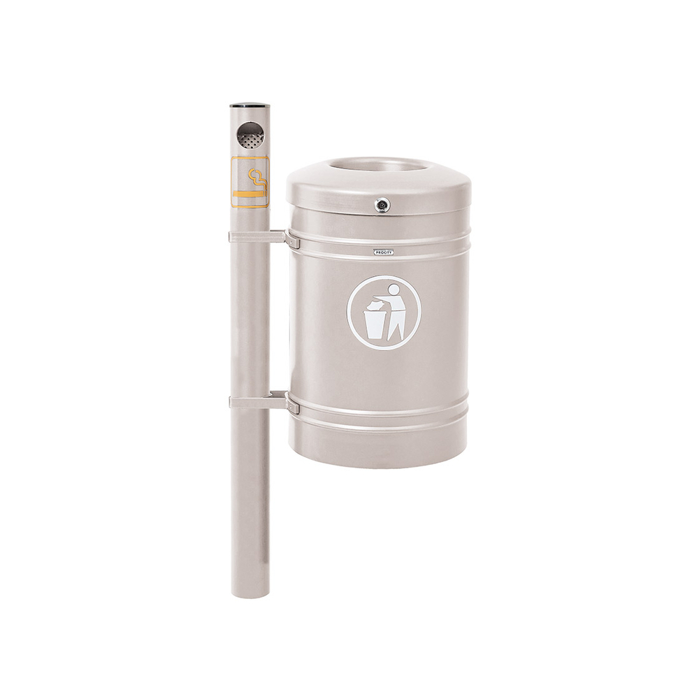 Corbeille Guyenne Inox brossé 40 litres RAL7044 - Pied cendrier - PROCITY - 208164.7044