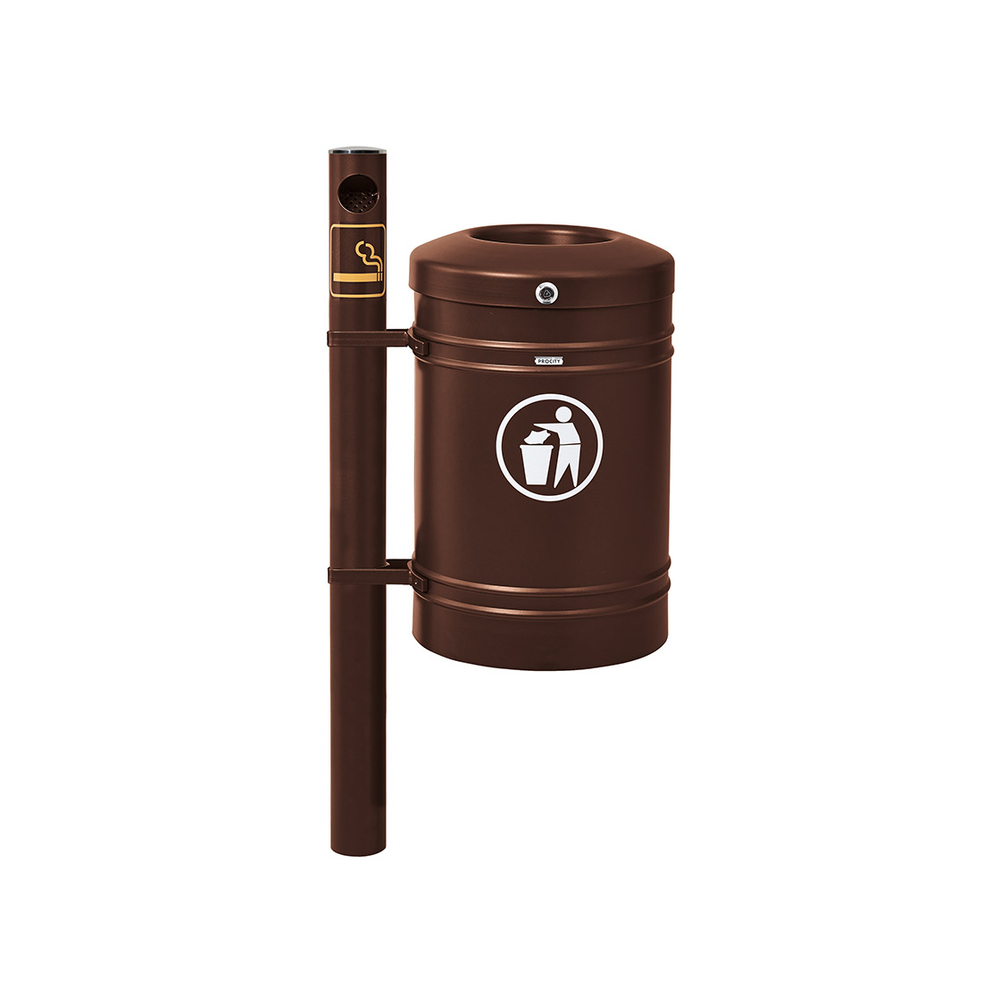 Corbeille Guyenne Inox brossé 40 litres RAL8017 - Pied cendrier - PROCITY - 208164.8017