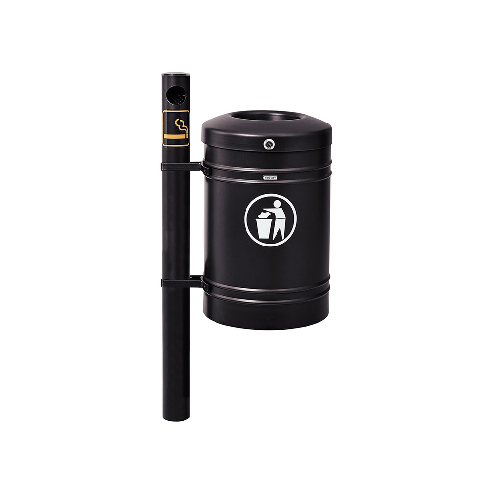 Corbeille Guyenne Inox brossé 40 litres RAL9005 - Pied cendrier - PROCITY - 208164.9005