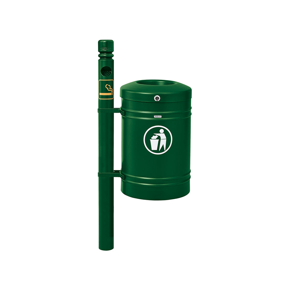 Corbeille Guyenne City 40 litres RAL6005 - Pied cendrier - PROCITY - 208165.6005