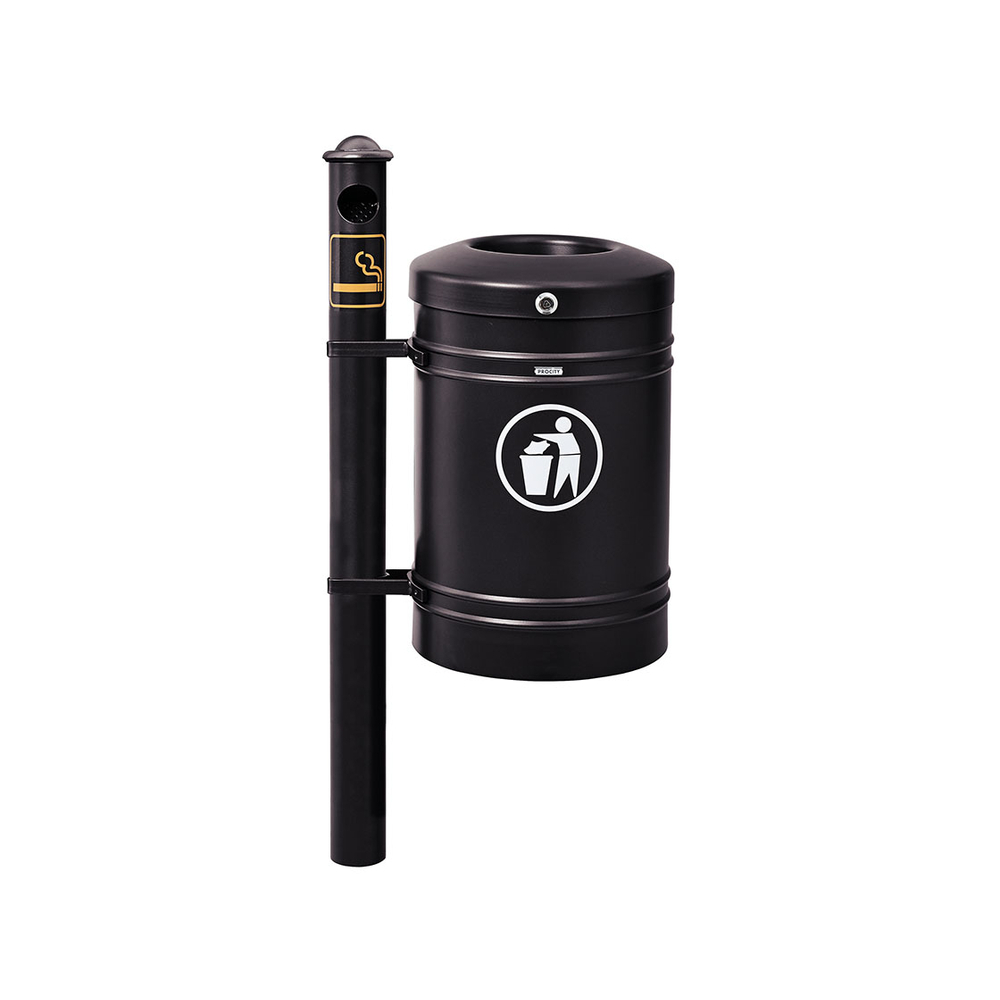 Corbeille Guyenne Agora 40 litres RAL9005 - Pied cendrier - PROCITY - 208166.9005