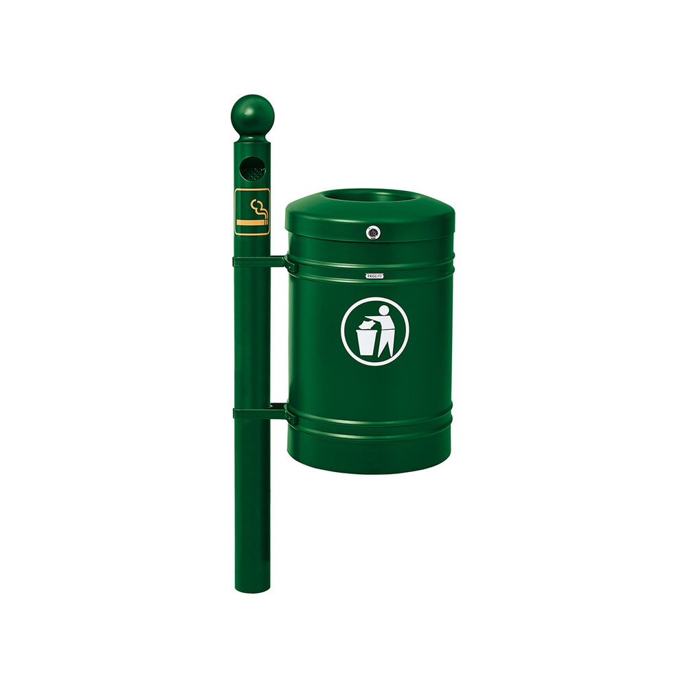 Corbeille Guyenne Boule 40 litres RAL6005 - Pied cendrier - PROCITY - 208167.6005