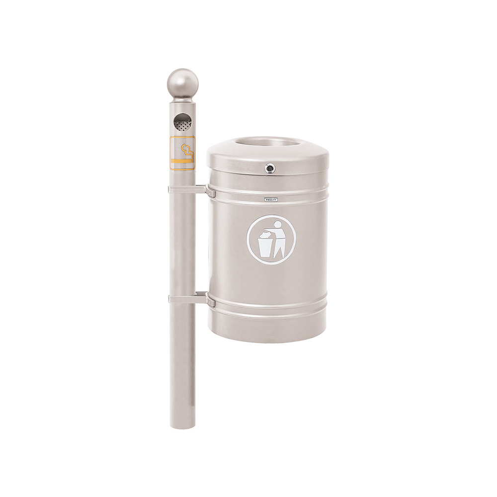 Corbeille Guyenne Boule 40 litres RAL7044 - Pied cendrier - PROCITY - 208167.7044