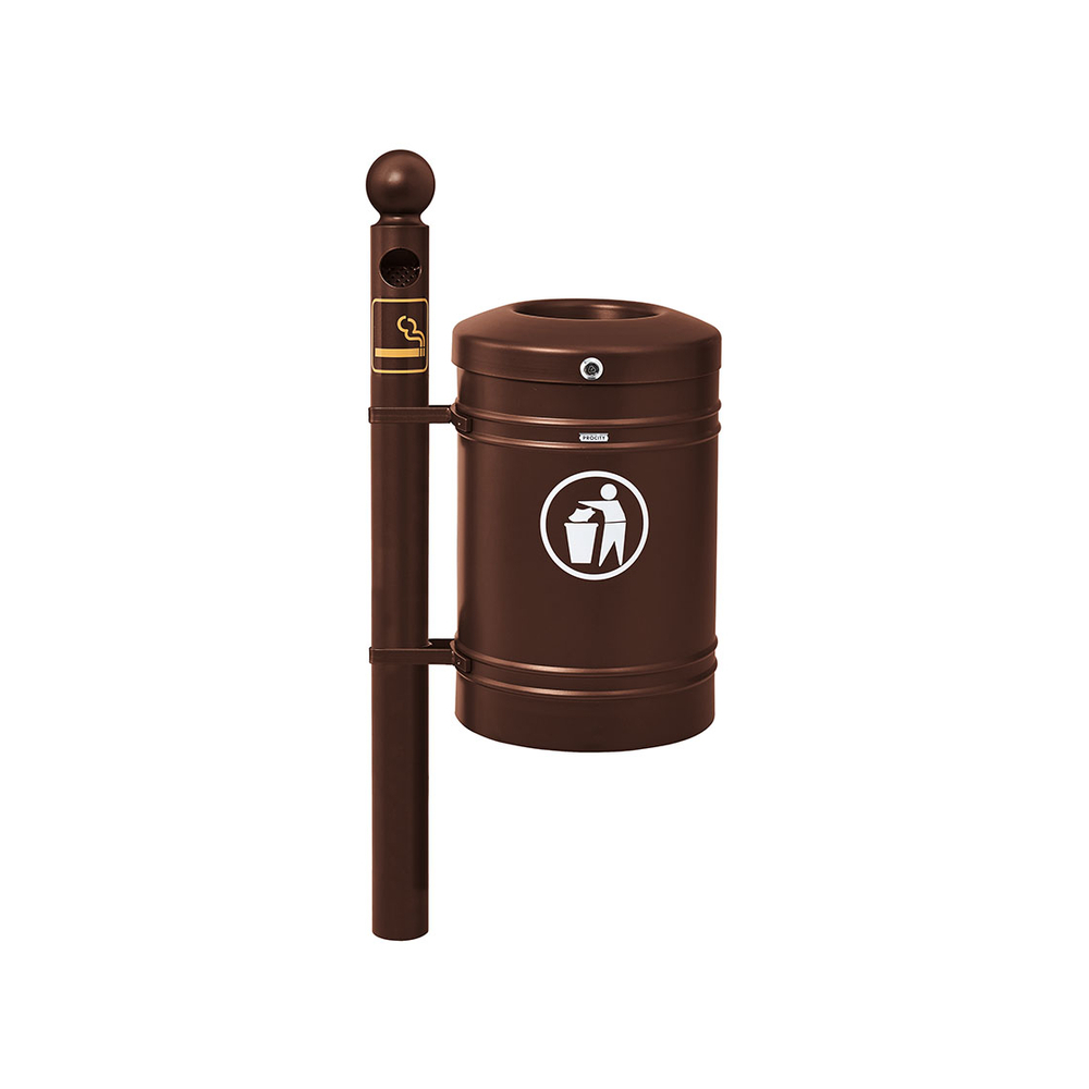 Corbeille Guyenne Boule 40 litres RAL8017 - Pied cendrier - PROCITY - 208167.8017