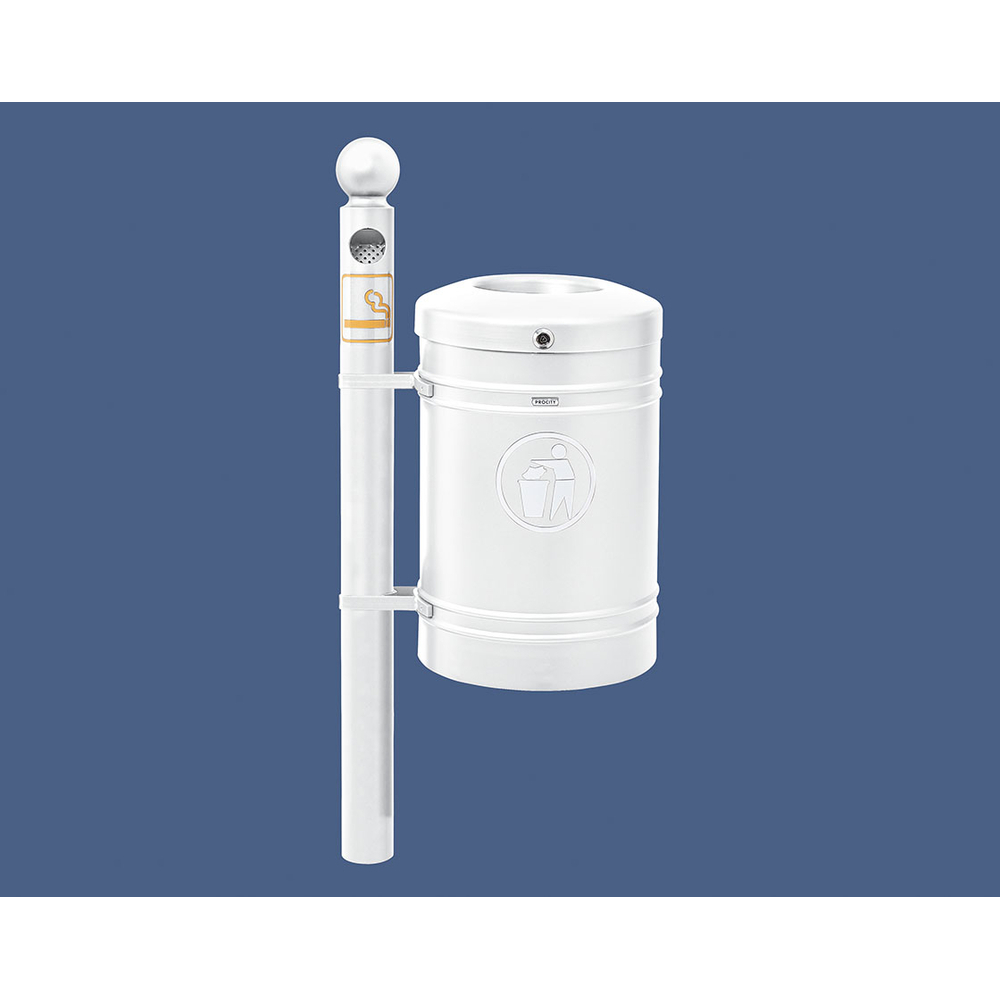 Corbeille Guyenne Boule 40 litres RAL9010 - Pied cendrier - PROCITY - 208167.9010