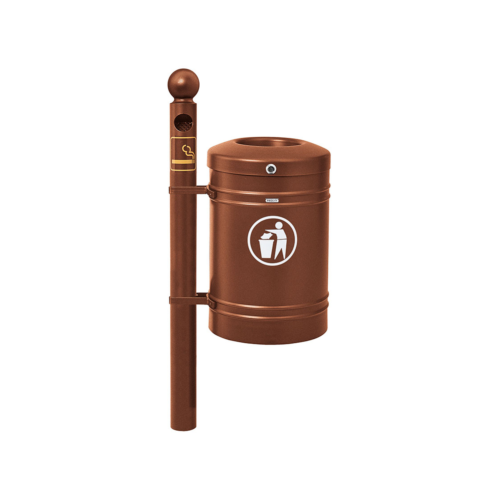 Corbeille Guyenne Boule 40 litres Aspect Corten - Pied cendrier - PROCITY - 208167.S025