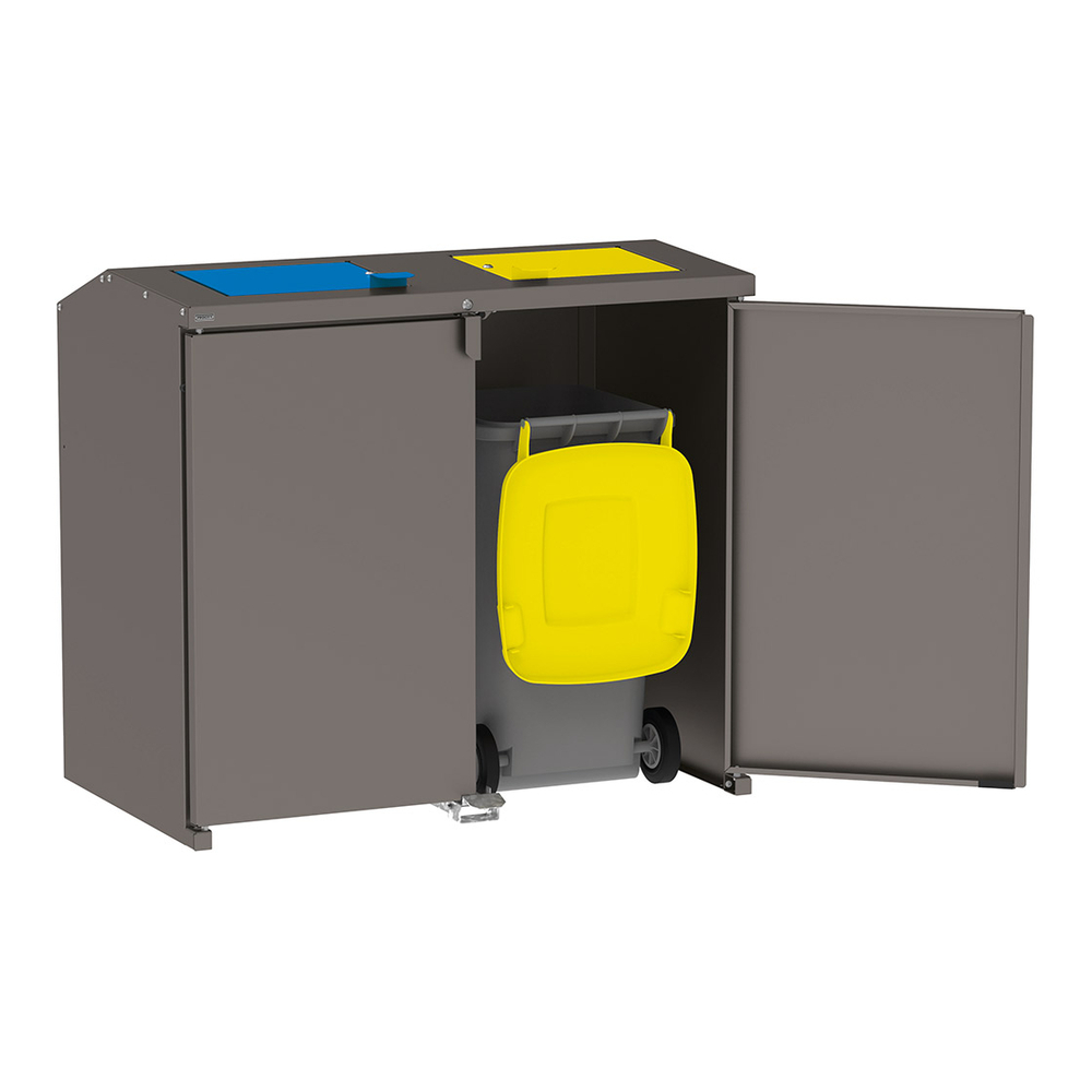 Abri conteneurs et biodéchets Berlin RAL9005 - tôle de fond - Trappes jaune et bleu - PROCITY - 208193.9005