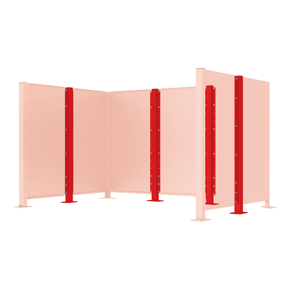 Poteau cache-conteneurs modulable peint sur Galva RAL3020 - Poteau intermédiaire sur platine fixe - PROCITY - 208197.3020