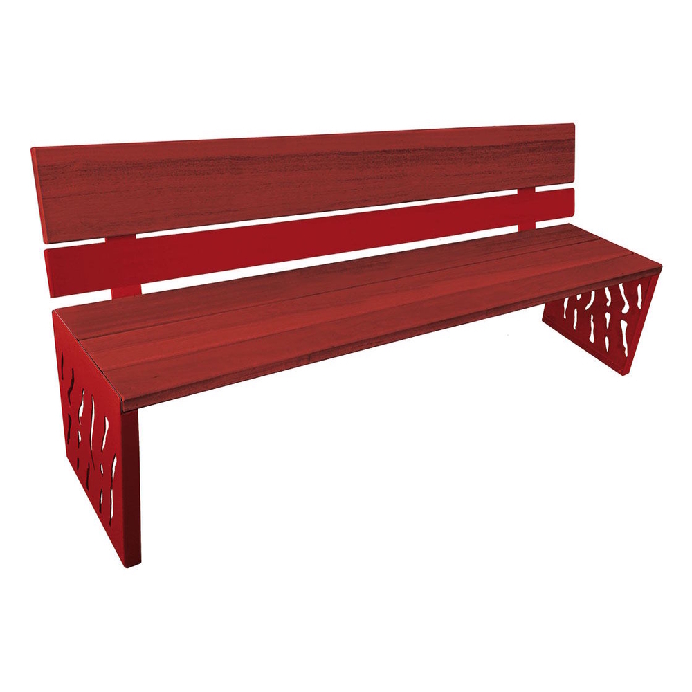 Banc bois et acier Venise RAL3004 - lasuré acajou - Dossier acier et bois - PROCITY - 209412.3004.ACAJ
