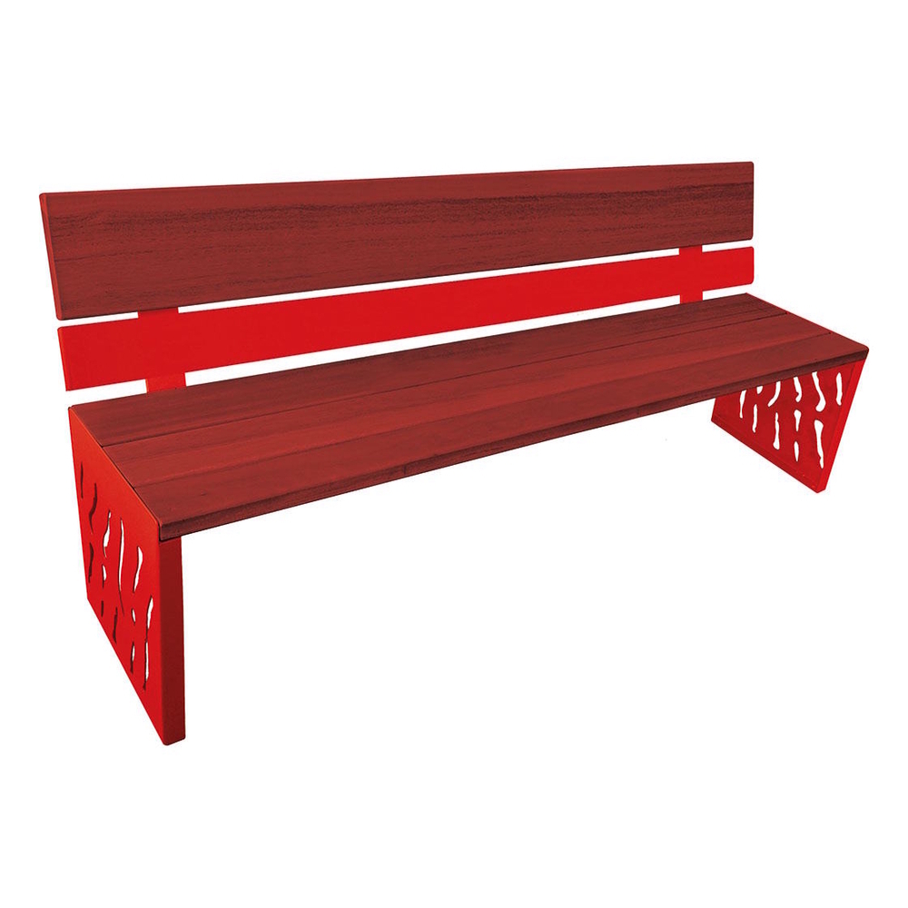 Banc bois et acier Venise RAL3020 - lasuré acajou - Dossier acier et bois - PROCITY - 209412.3020.ACAJ