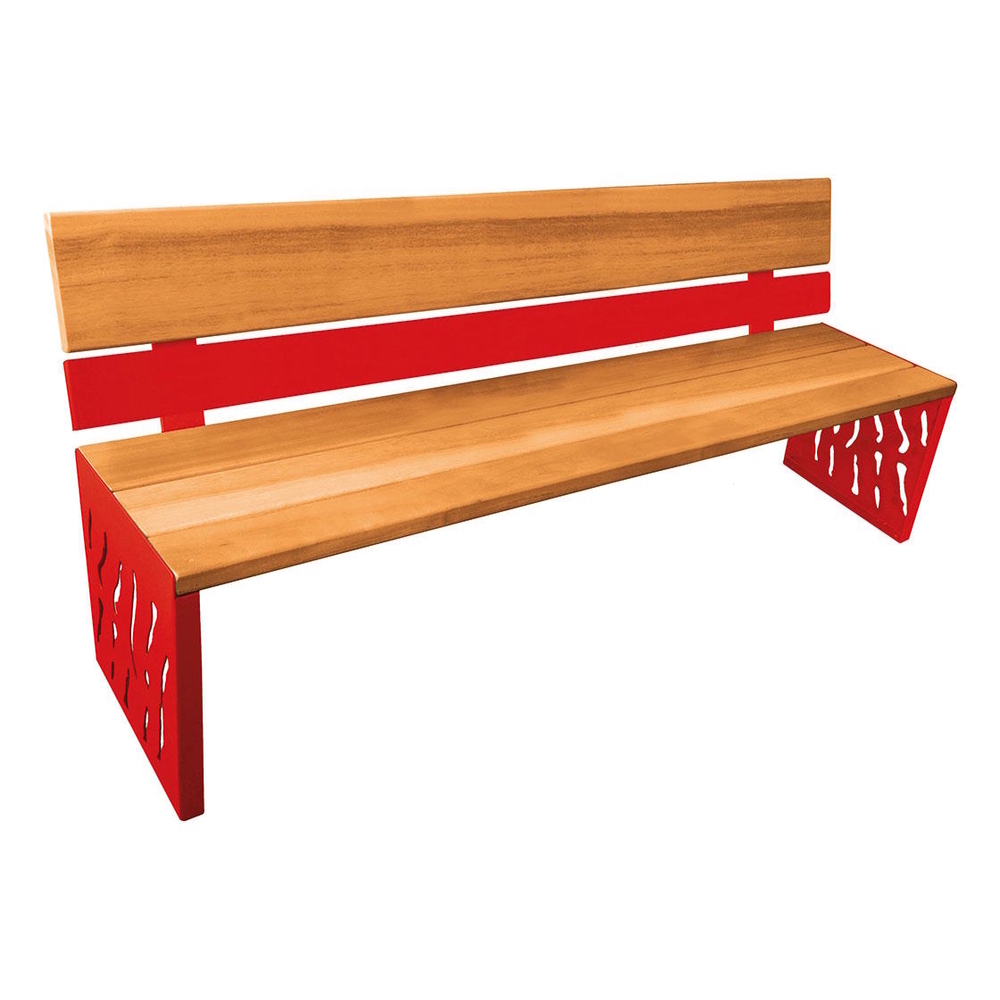 Banc bois et acier Venise RAL3020 - lasuré chêne clair - Dossier acier et bois - PROCITY - 209412.3020.CHEC