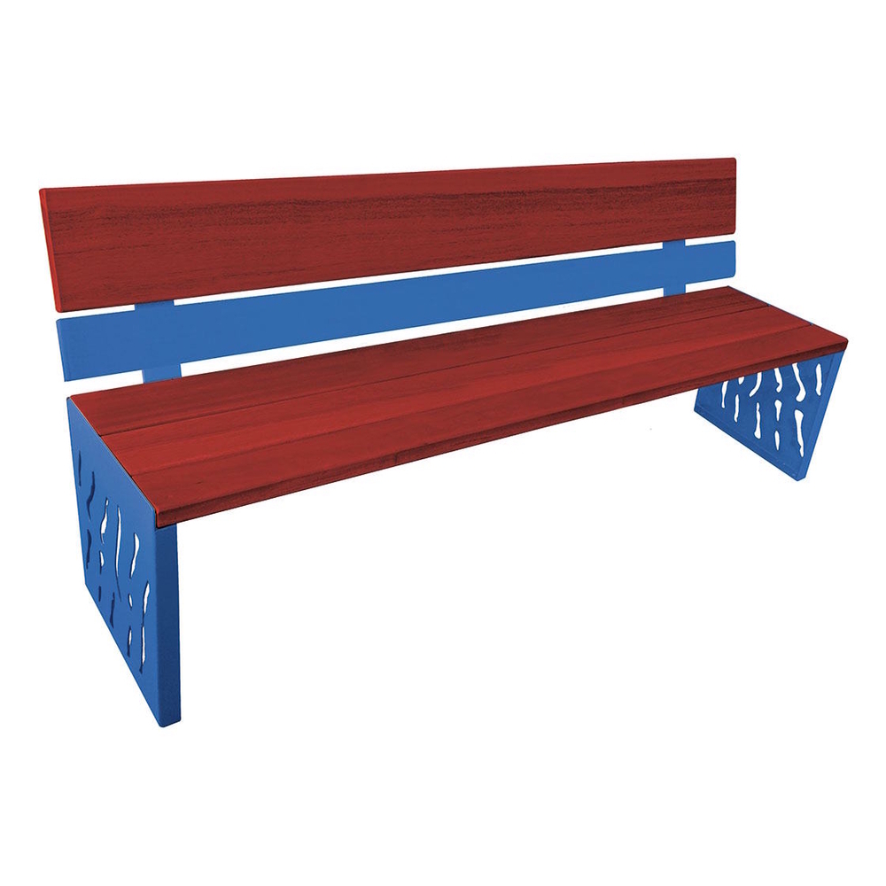 Banc bois et acier Venise RAL5010 - lasuré acajou - Dossier acier et bois - PROCITY - 209412.5010.ACAJ