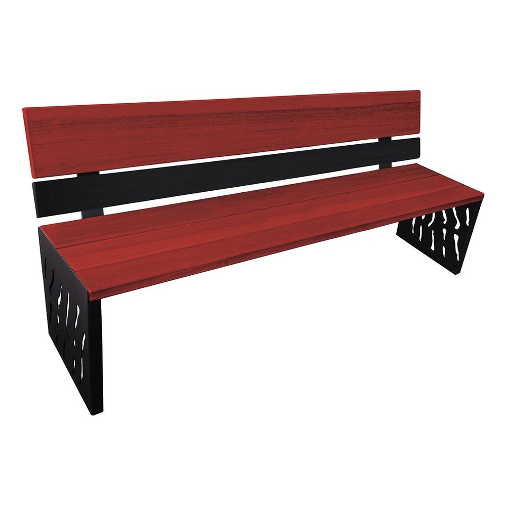 Banc bois et acier Venise RAL9005 - lasuré acajou - Dossier acier et bois - PROCITY - 209412.9005.ACAJ