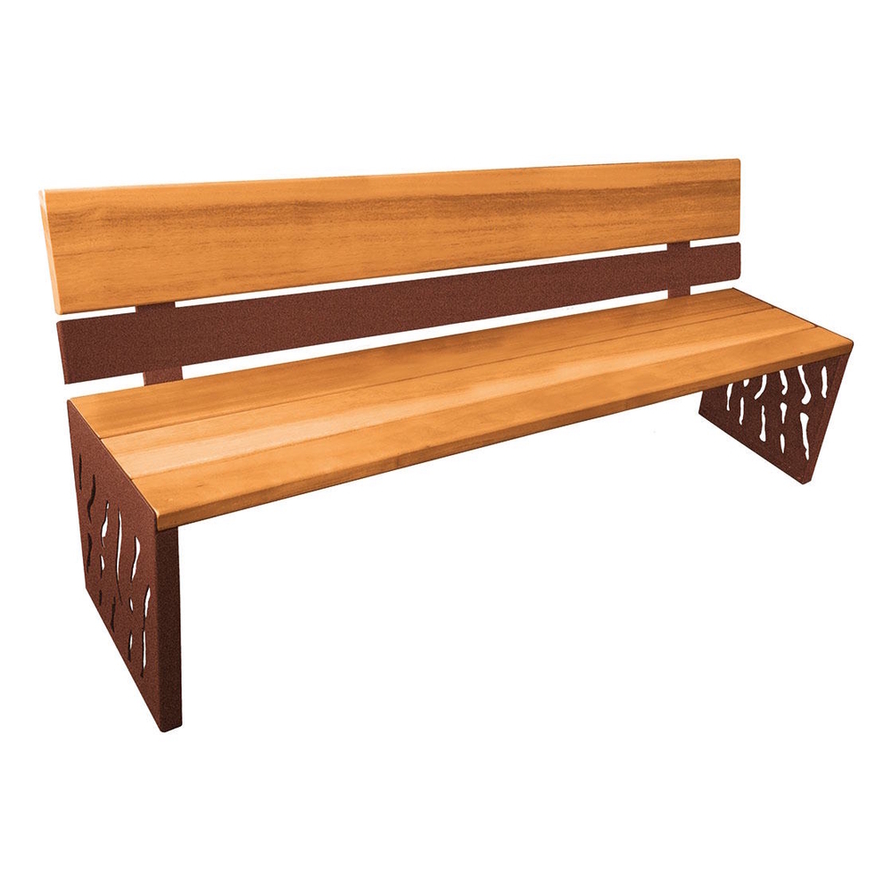 Banc bois et acier Venise Aspect Corten - lasuré chêne clair - Dossier acier et bois - PROCITY - 209412.S025.CHEC
