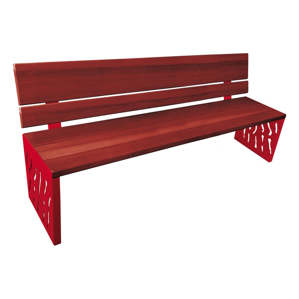 Banc bois et acier Venise RAL3004 - lasuré acajou - Dossier tout bois - PROCITY - 209416.3004.ACAJ