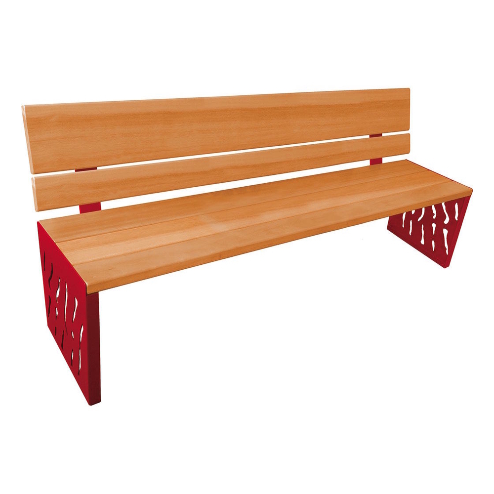Banc bois et acier Venise RAL3004 - lasuré chêne clair - Dossier tout bois - PROCITY - 209416.3004.CHEC