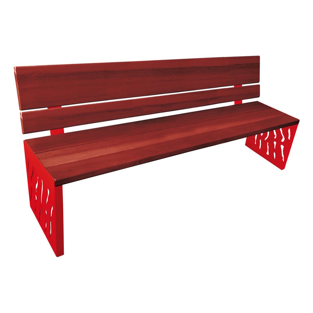 Banc bois et acier Venise RAL3020 - lasuré acajou - Dossier tout bois - PROCITY - 209416.3020.ACAJ