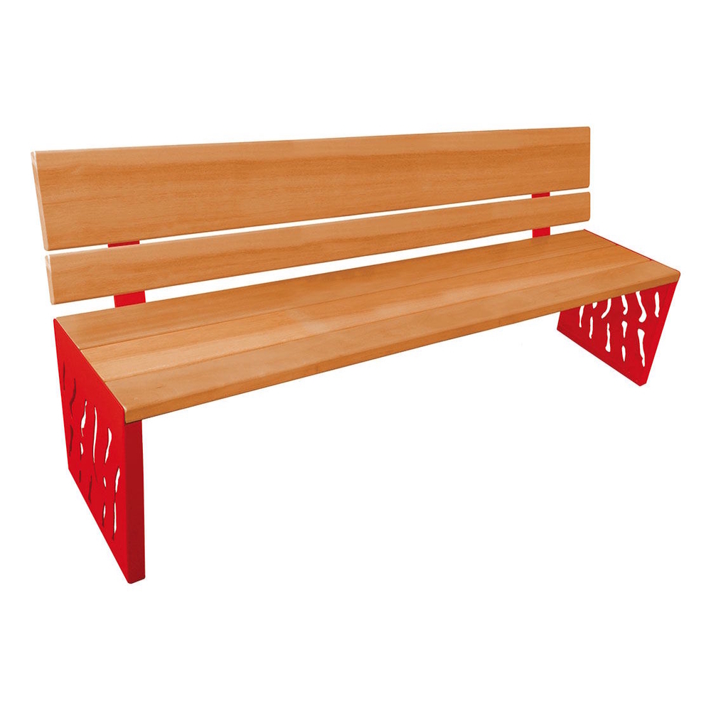 Banc bois et acier Venise RAL3020 - lasuré chêne clair - Dossier tout bois - PROCITY - 209416.3020.CHEC